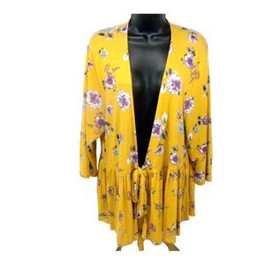 Torrid Jacket 1X Size 1 Yellow Baby Doll Floral Peplum Cover Up‎ Tie Front